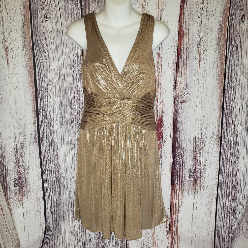 BCBGMaxAzria Tan Metallic Sleeveless Dress